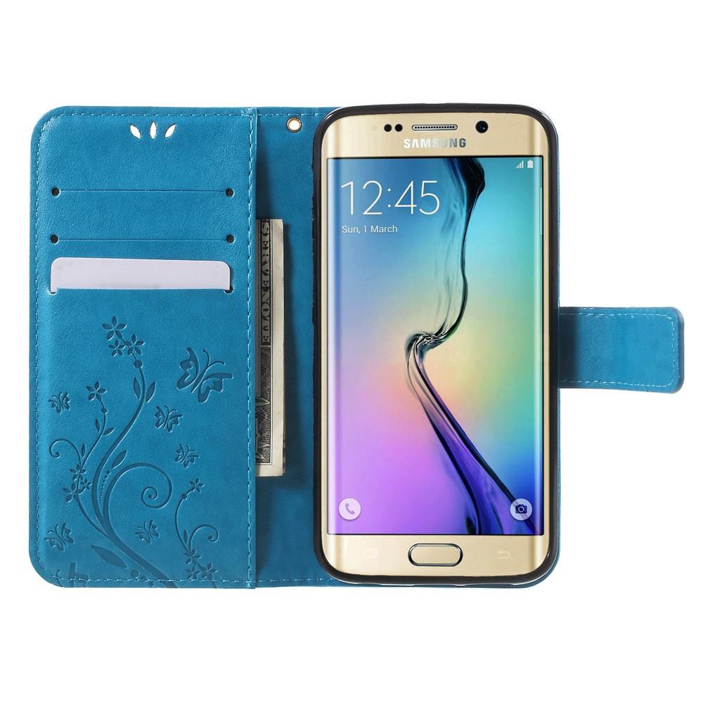 Lærveske Sommerfugler Samsung Galaxy S6 Edge blå