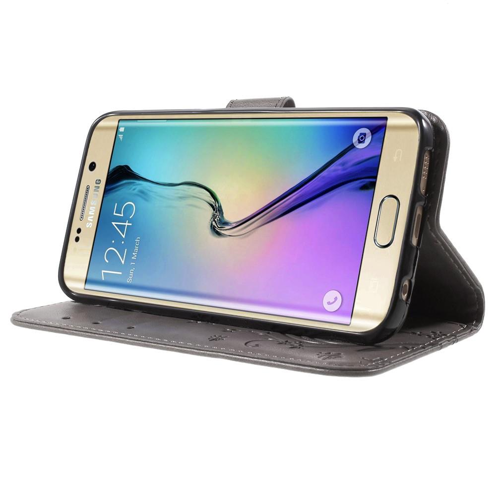 Lærveske Sommerfugler Samsung Galaxy S6 Edge Grå