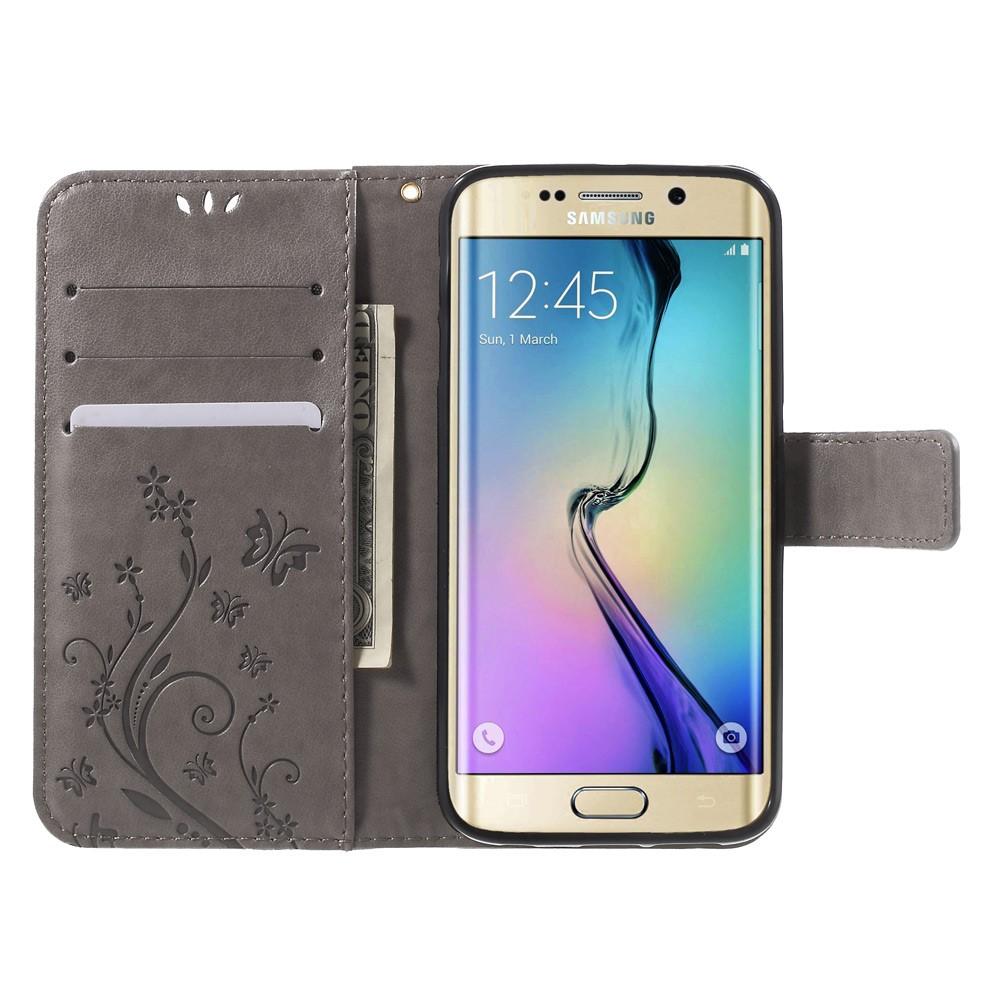 Lærveske Sommerfugler Samsung Galaxy S6 Edge Grå