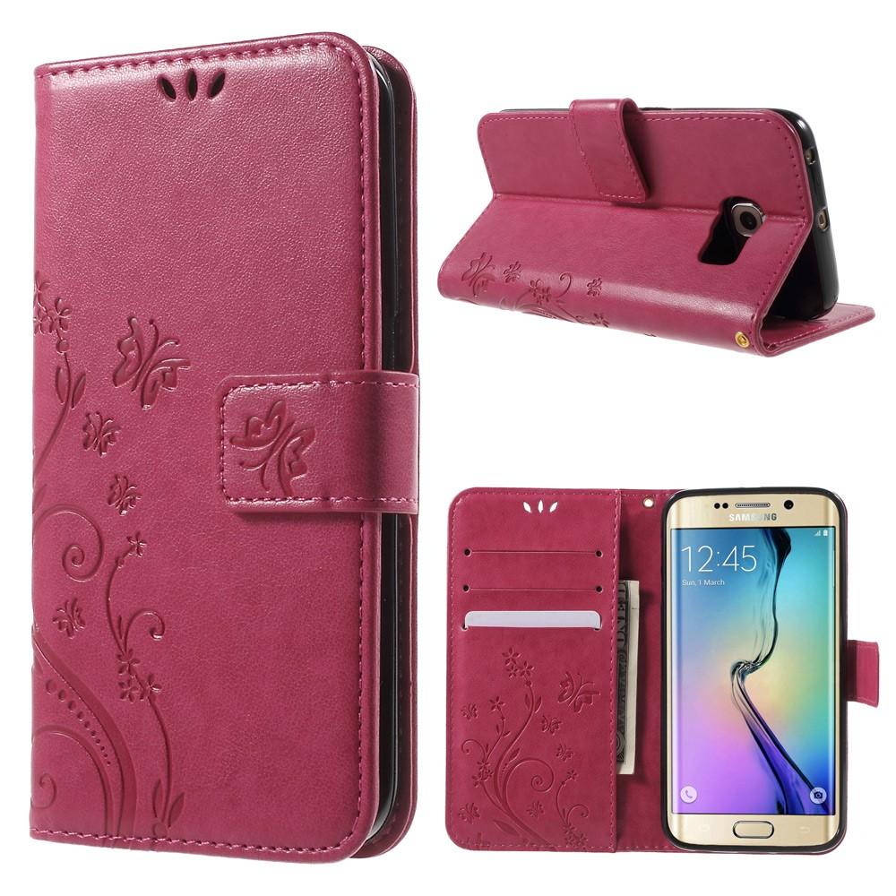 Lærveske Sommerfugler Samsung Galaxy S6 Edge rosa