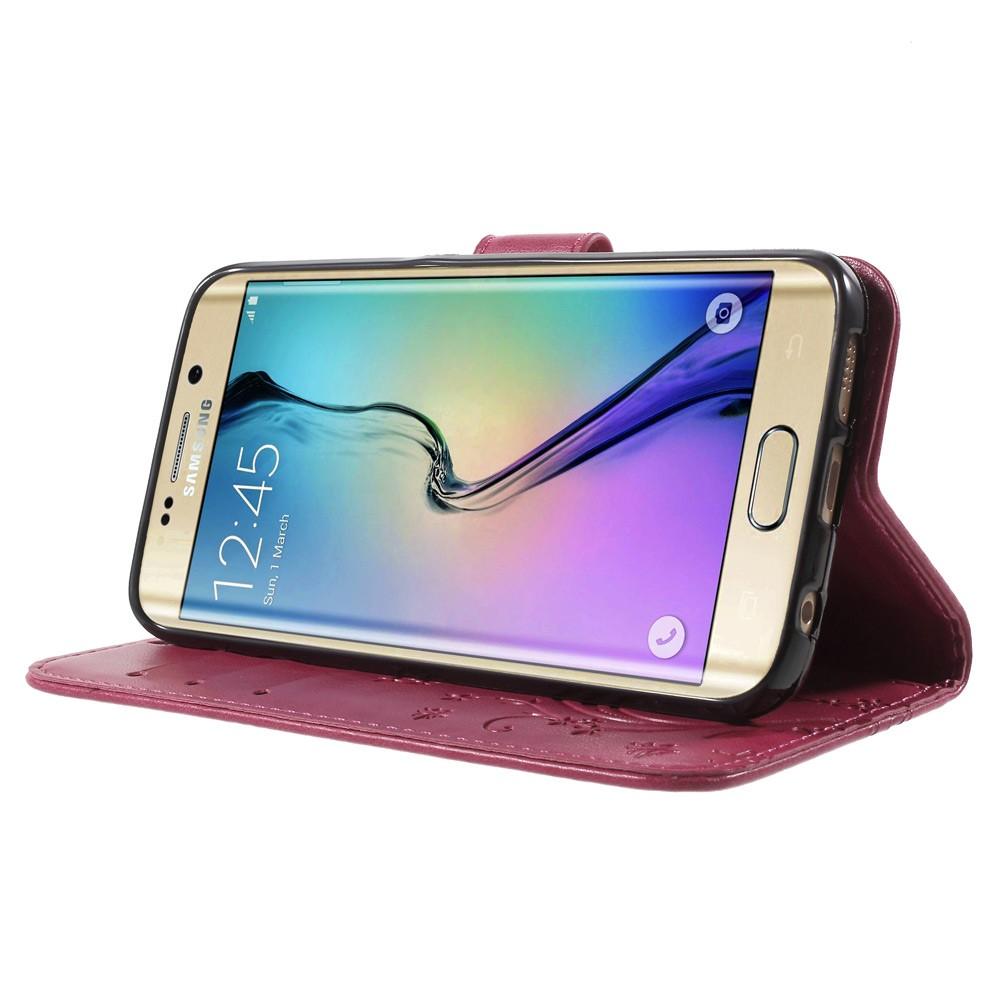 Lærveske Sommerfugler Samsung Galaxy S6 Edge rosa