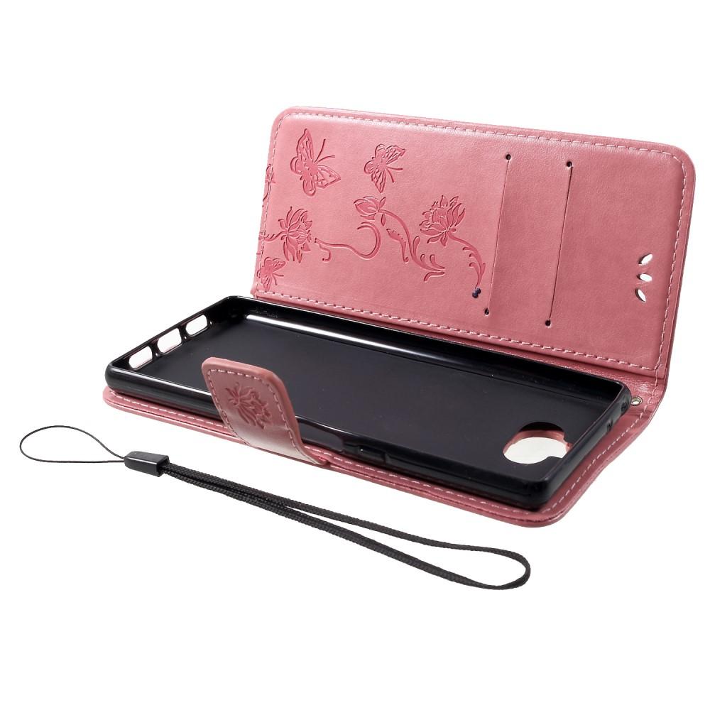 Lærveske Sommerfugler Sony Xperia 10 rosa