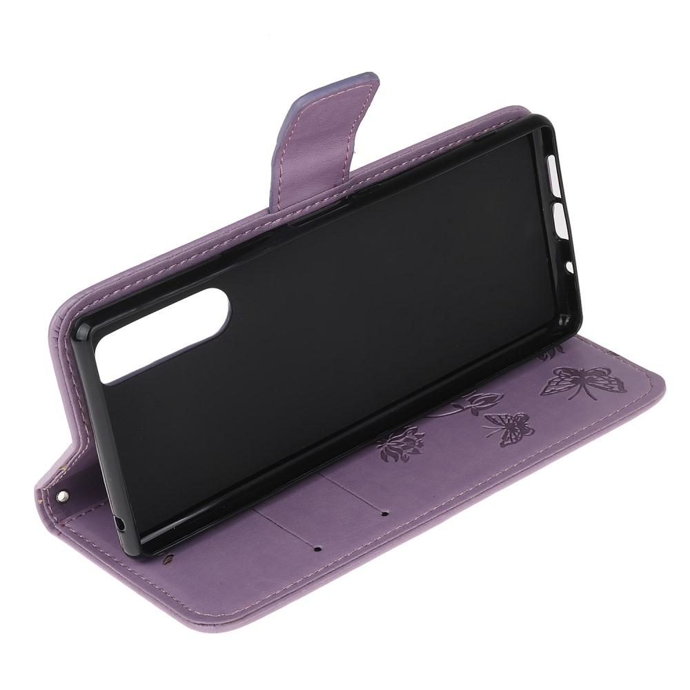 Lærveske Sommerfugler Sony Xperia 5 Lilla