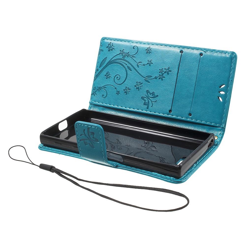 Lærveske Sommerfugler Sony Xperia X Compact blå