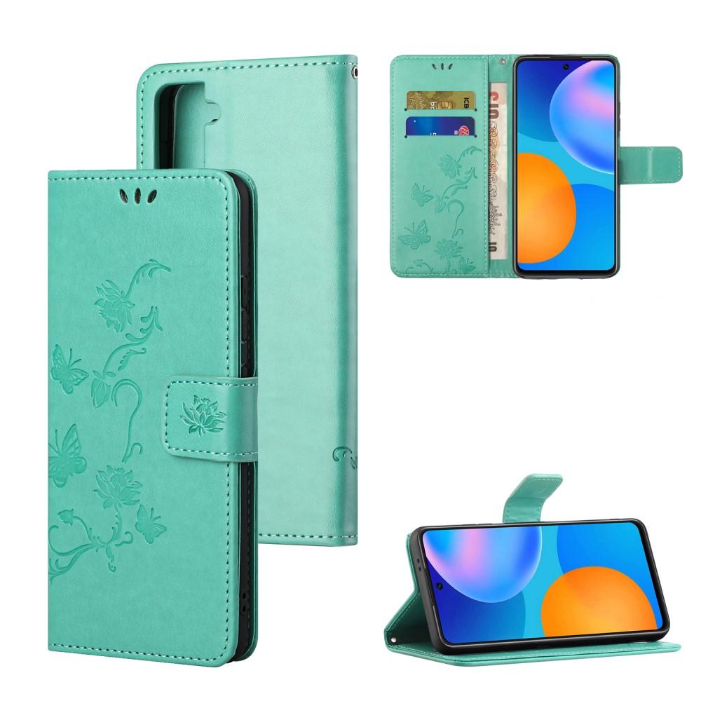 Lærveske Sommerfugler Samsung Galaxy S21 FE Grønn