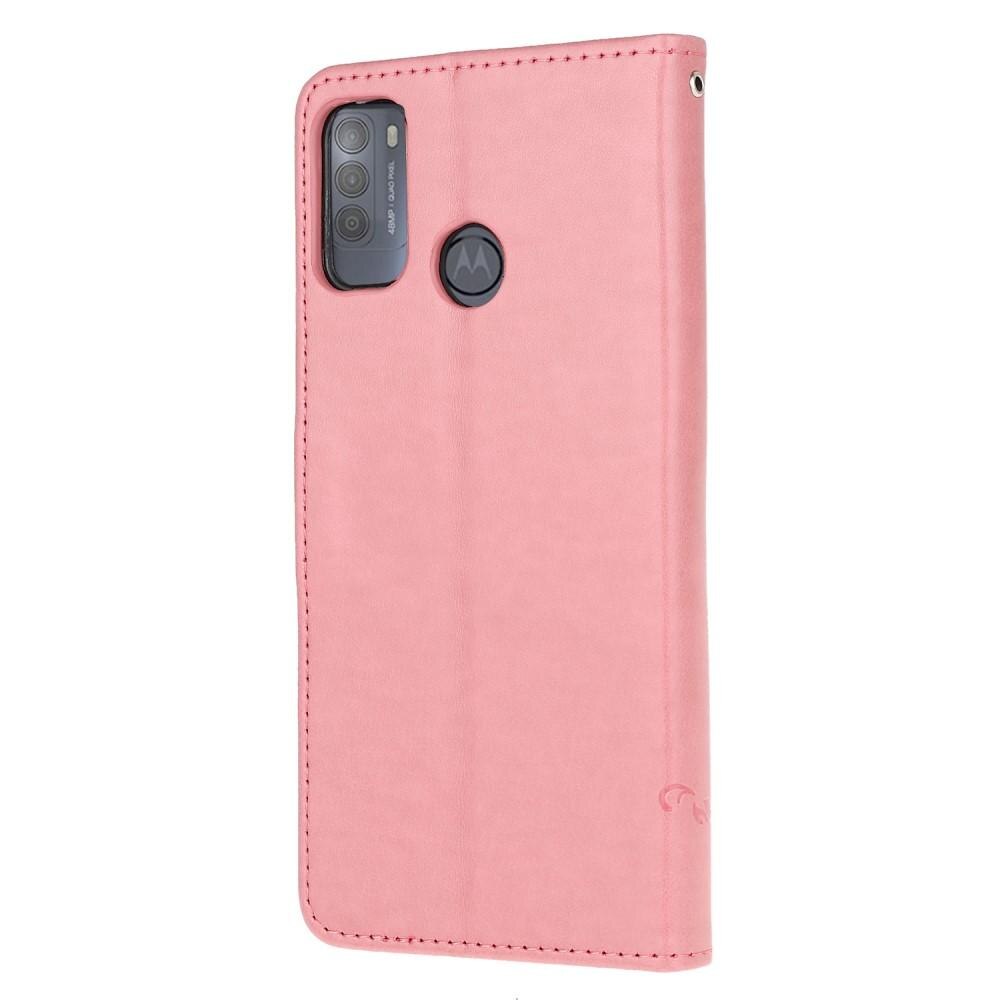 Lærveske Sommerfugler Motorola Moto G50 rosa