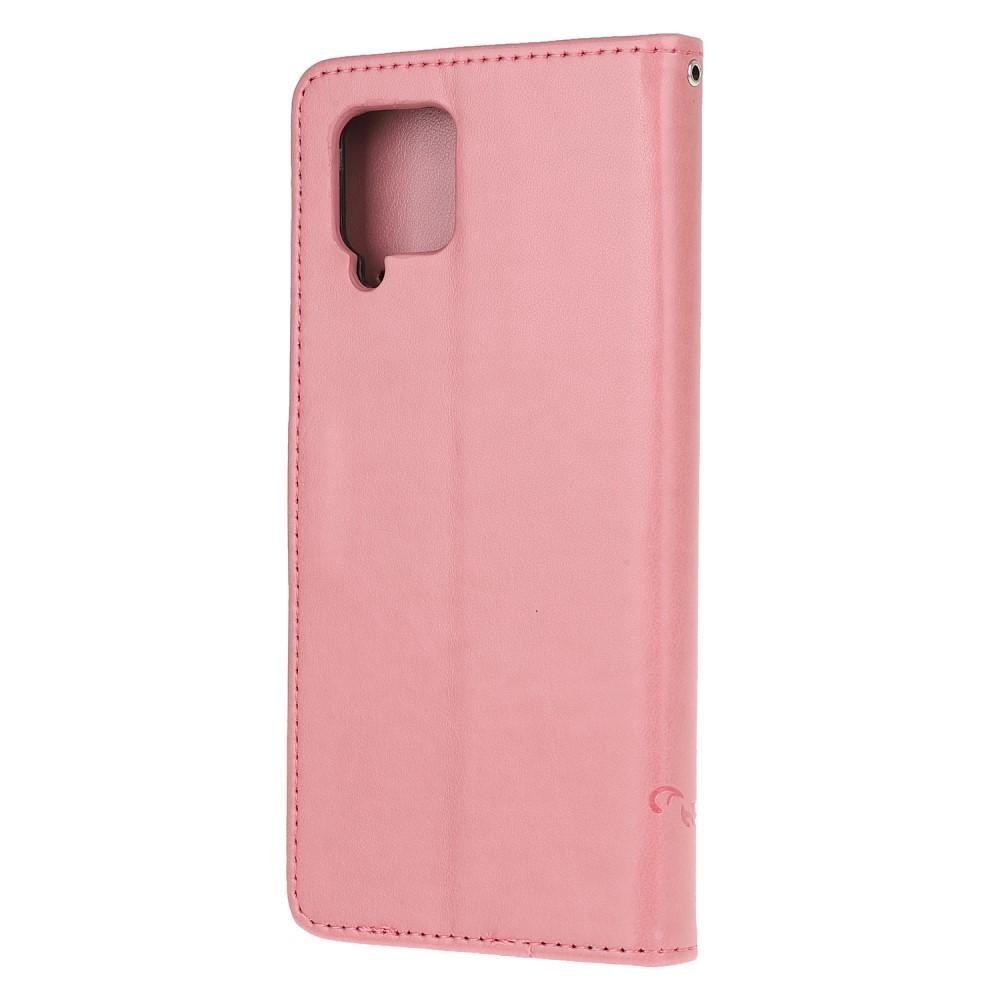 Lærveske Sommerfugler Samsung Galaxy A12 rosa