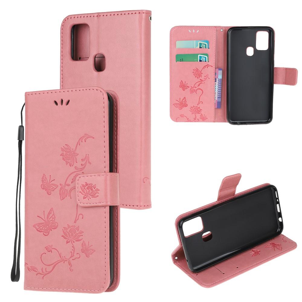 Lærveske Sommerfugler Samsung Galaxy A21s Rosa