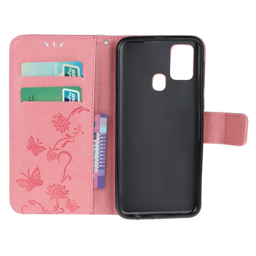 Lærveske Sommerfugler Samsung Galaxy A21s Rosa