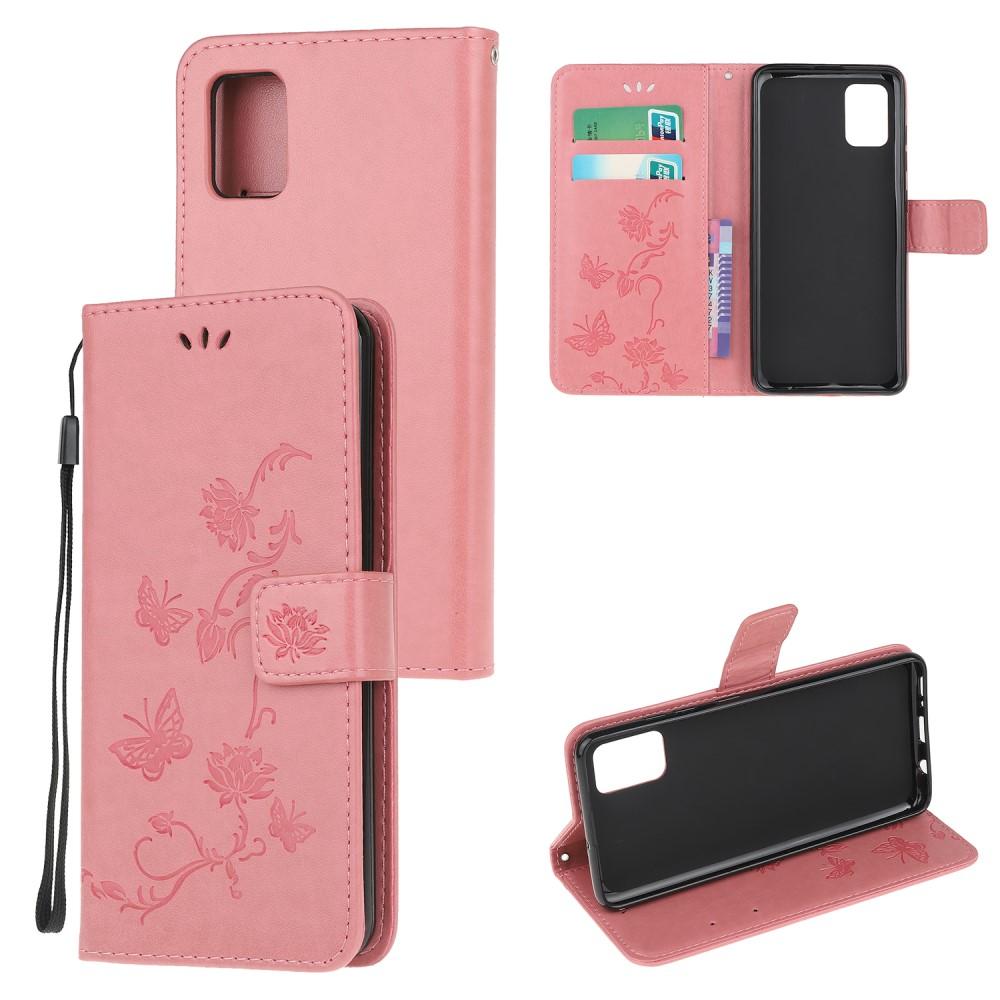 Lærveske Sommerfugler Samsung Galaxy A41 Rosa