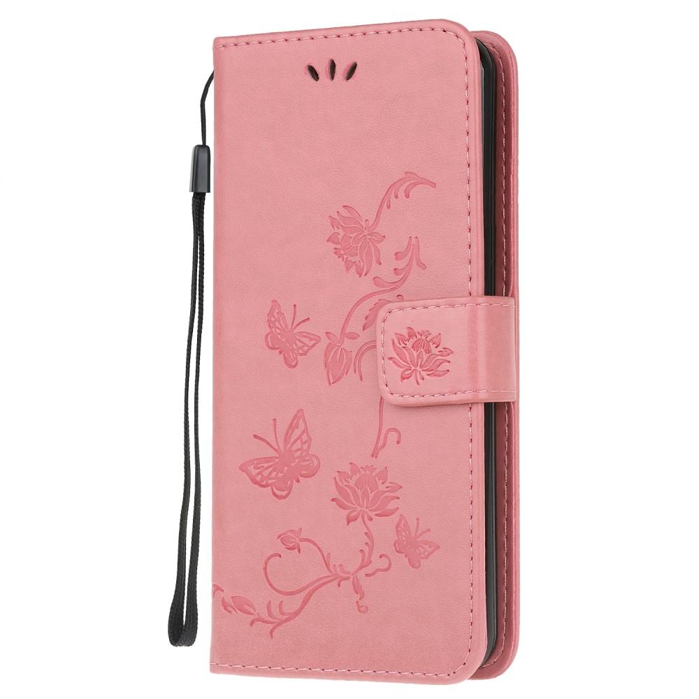 Lærveske Sommerfugler Samsung Galaxy A52/A52s rosa