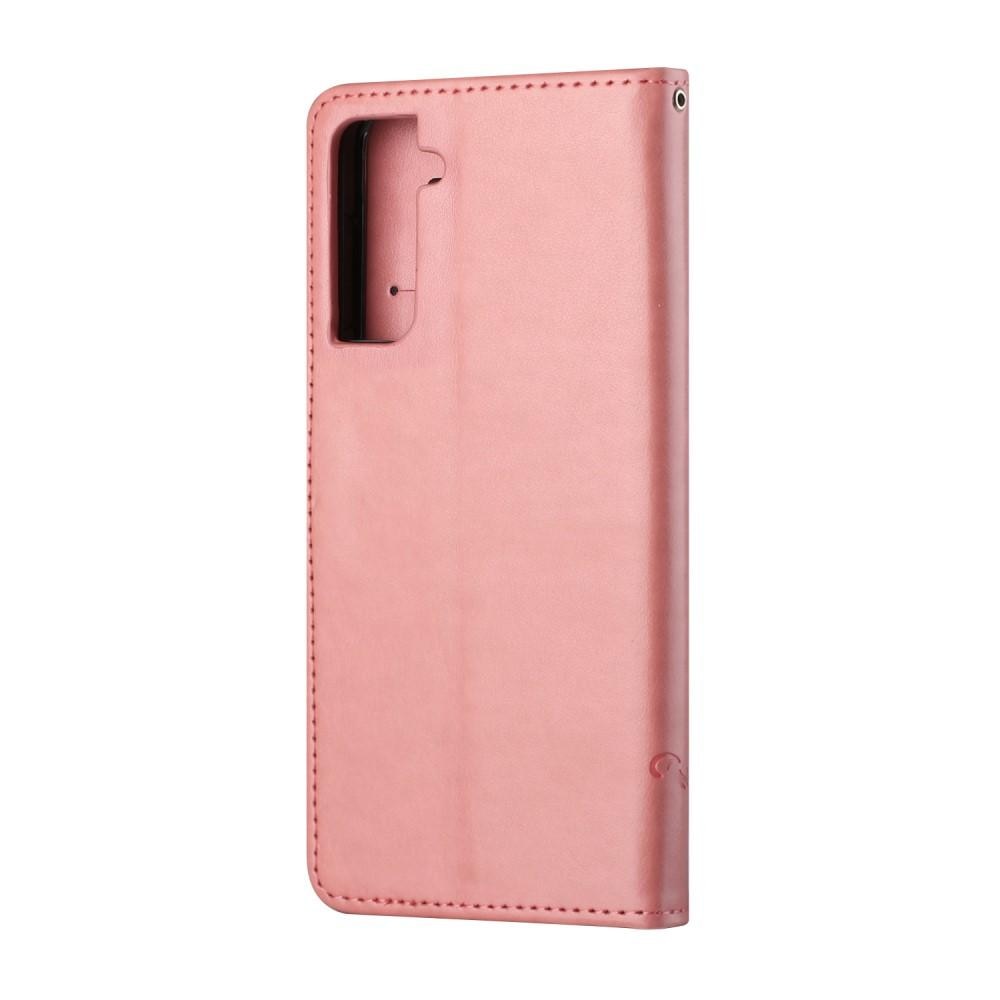 Lærveske Sommerfugler Samsung Galaxy S21 Plus rosa