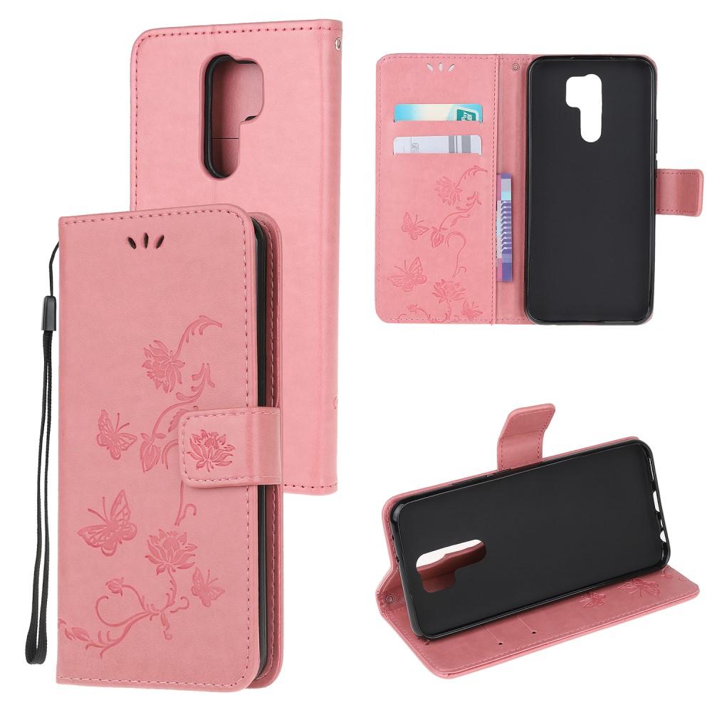 Lærveske Sommerfugler Xiaomi Redmi 9 rosa