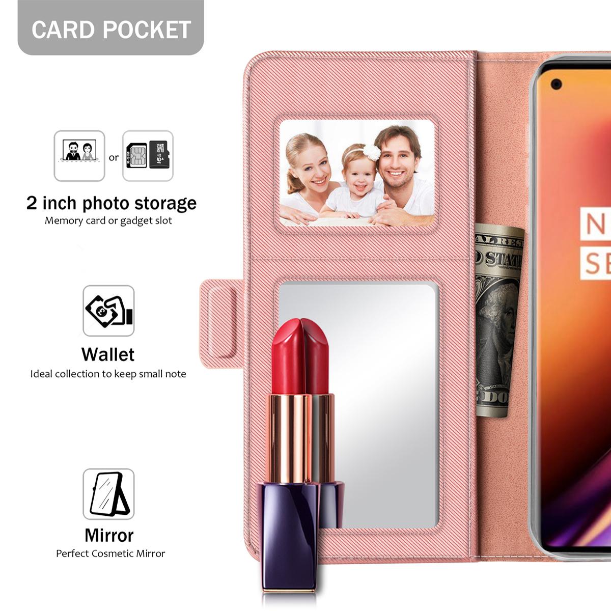 Lommebokdeksel Speil OnePlus 8 Pro Rosa Gull