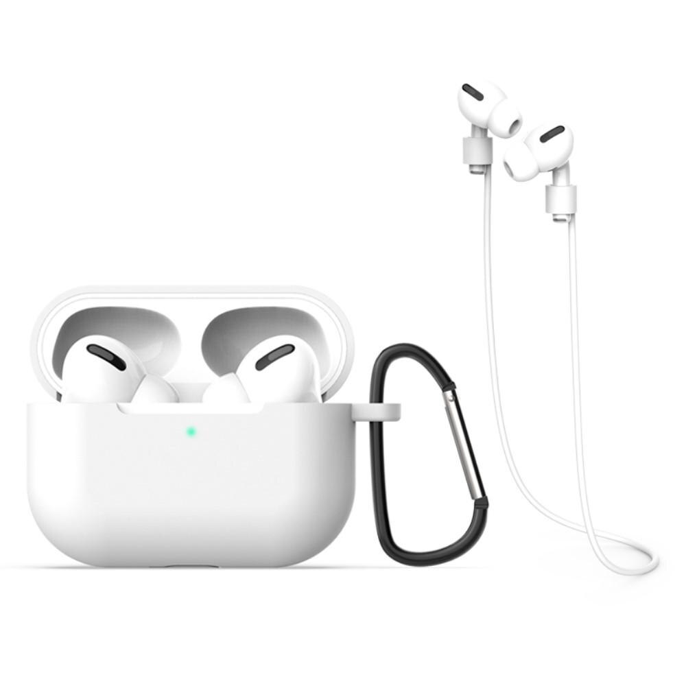 Silikondeksel med karabinkrok og stropp AirPods Pro hvit