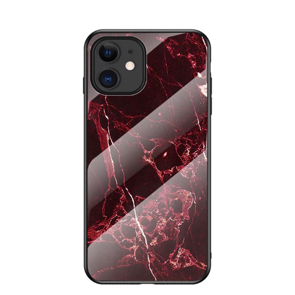 Herdet Glass Deksel iPhone 12 Mini rød marmor