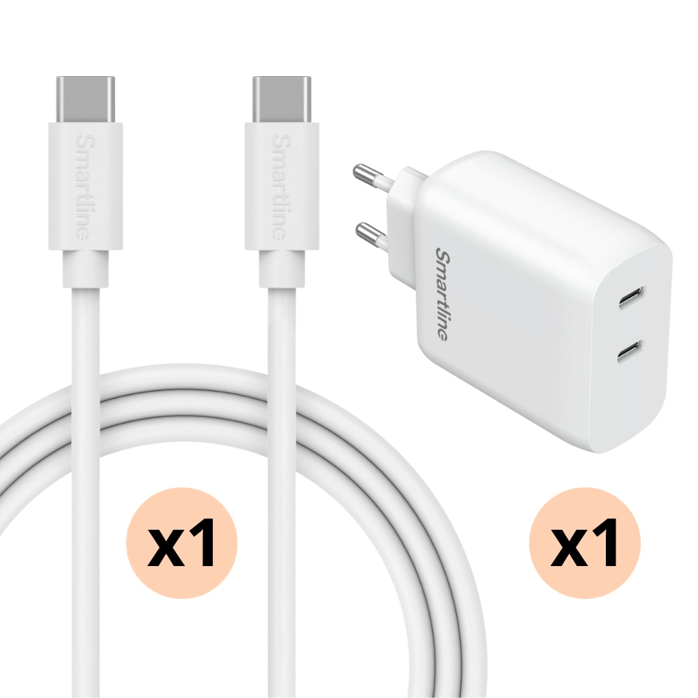 Premiumlader Samsung Galaxy A55 - 2 meter ledning og Dual vegglader USB-C 35W - Smartline