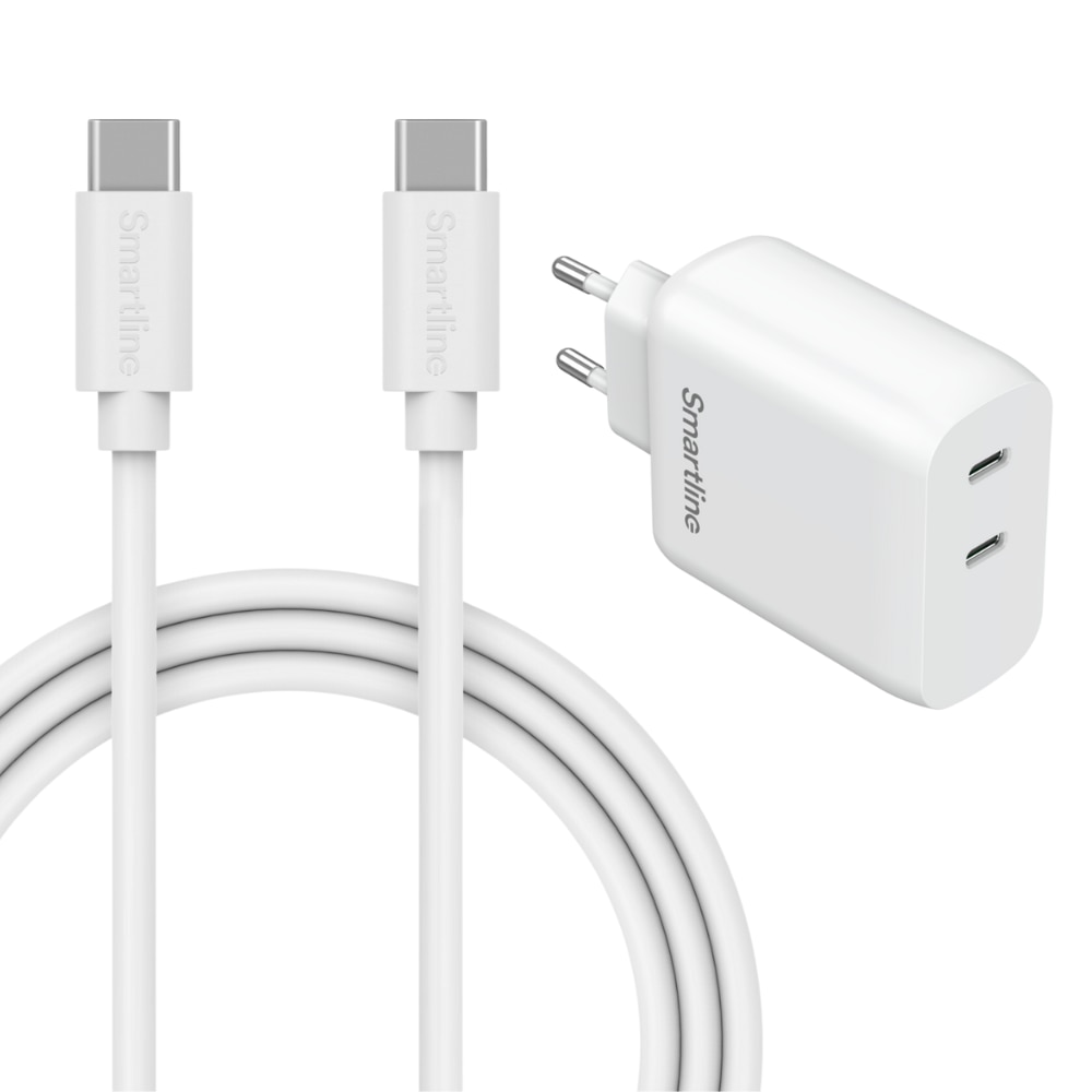 Premiumlader Xiaomi Redmi 14C - 2 meter ledning og Dual vegglader USB-C 35W