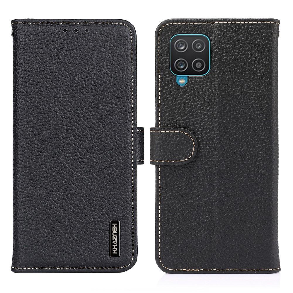 Real Leather Wallet Galaxy A12 Black