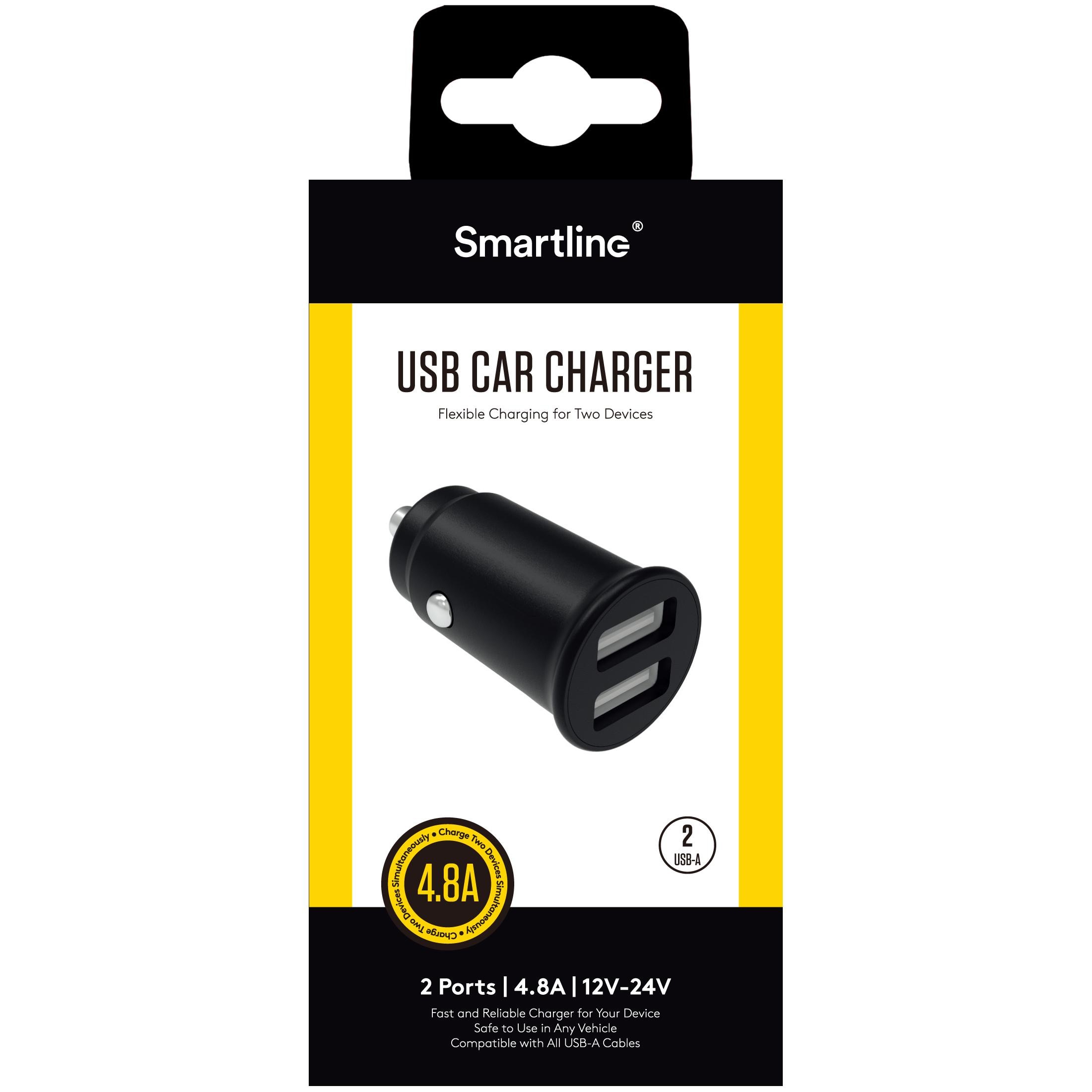 Dual Car Charger 4.8A 12V-24V Black