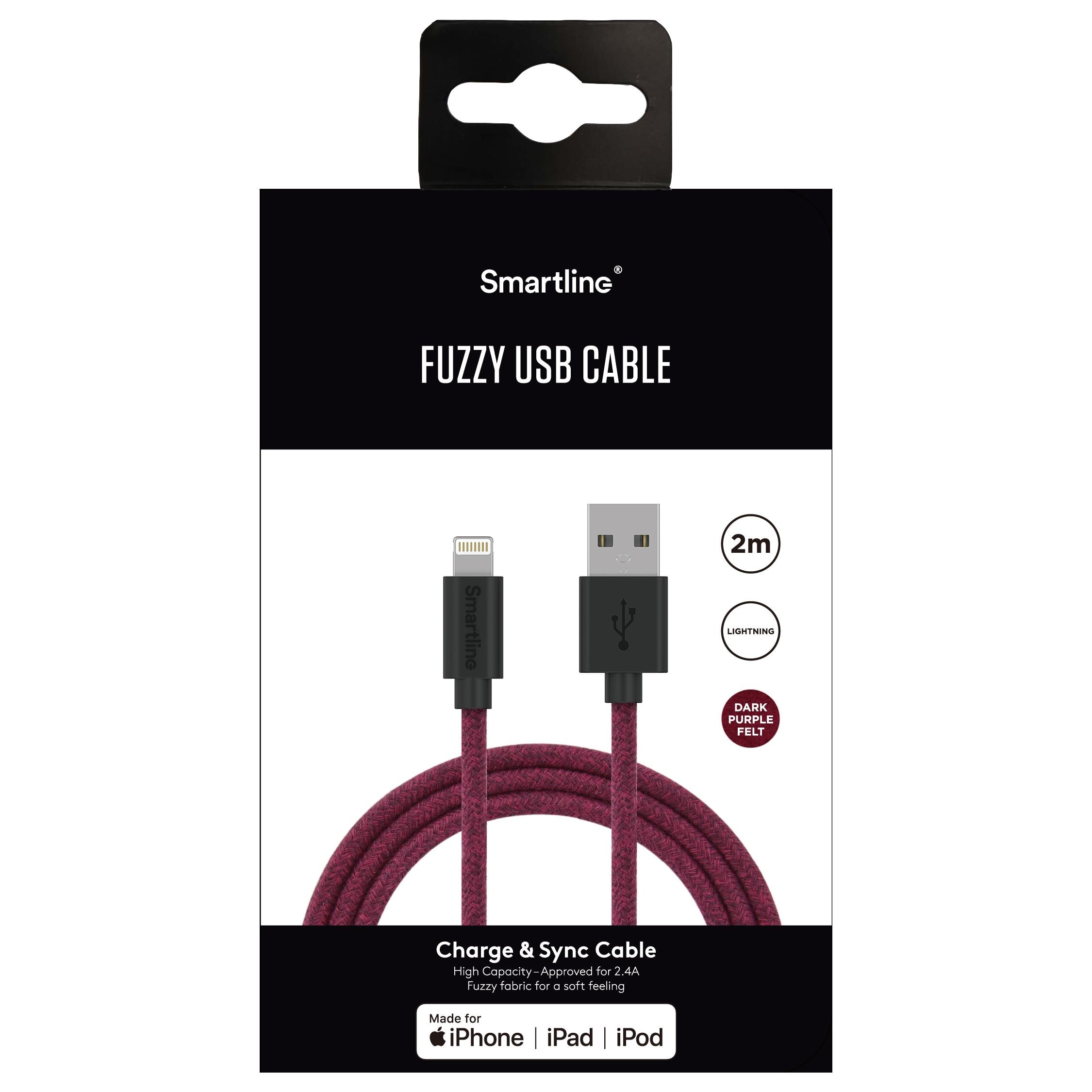 Fuzzy USB Cable Lightning 2m Purple
