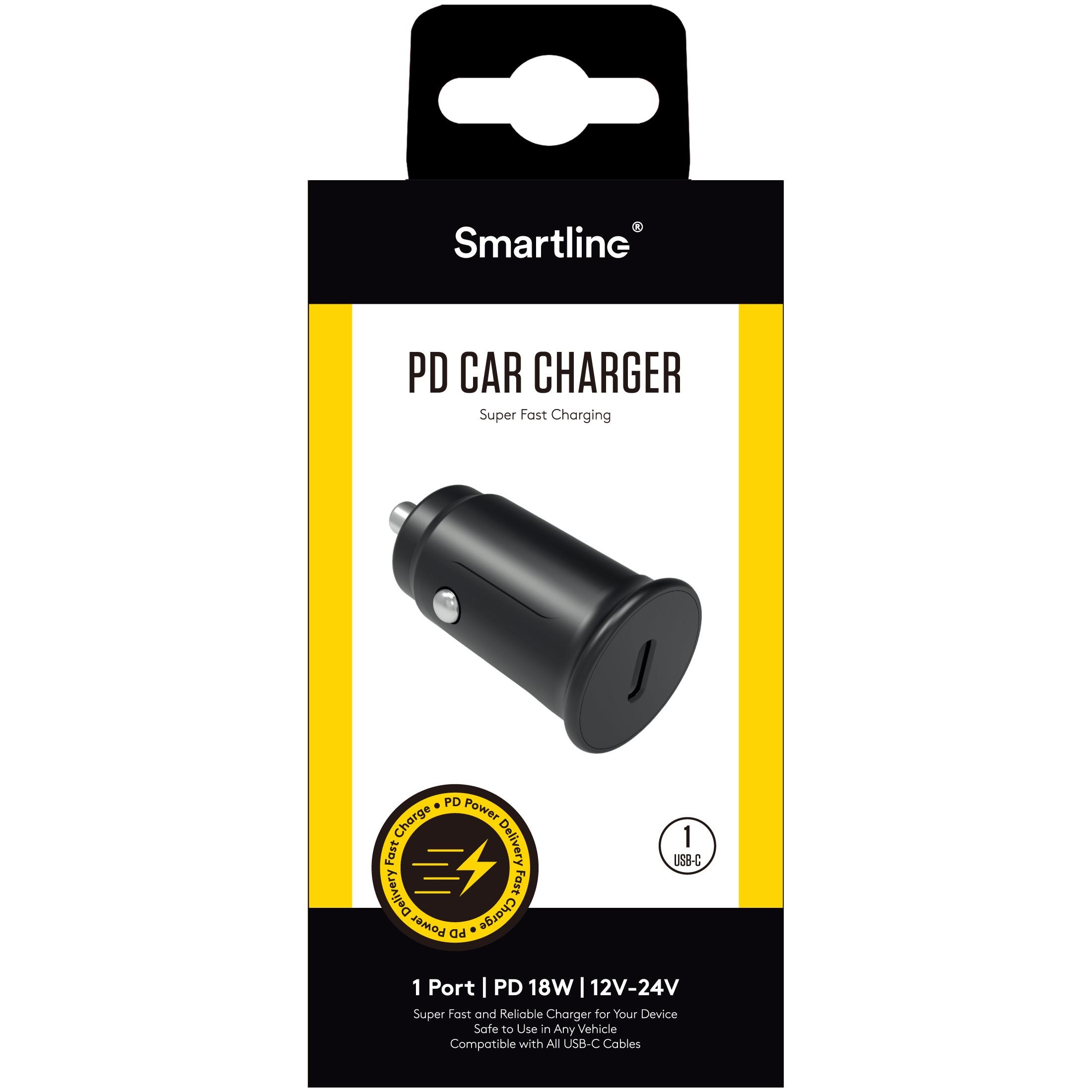 Power Delivery Car Charger USB-C 18W 12V-24V Black