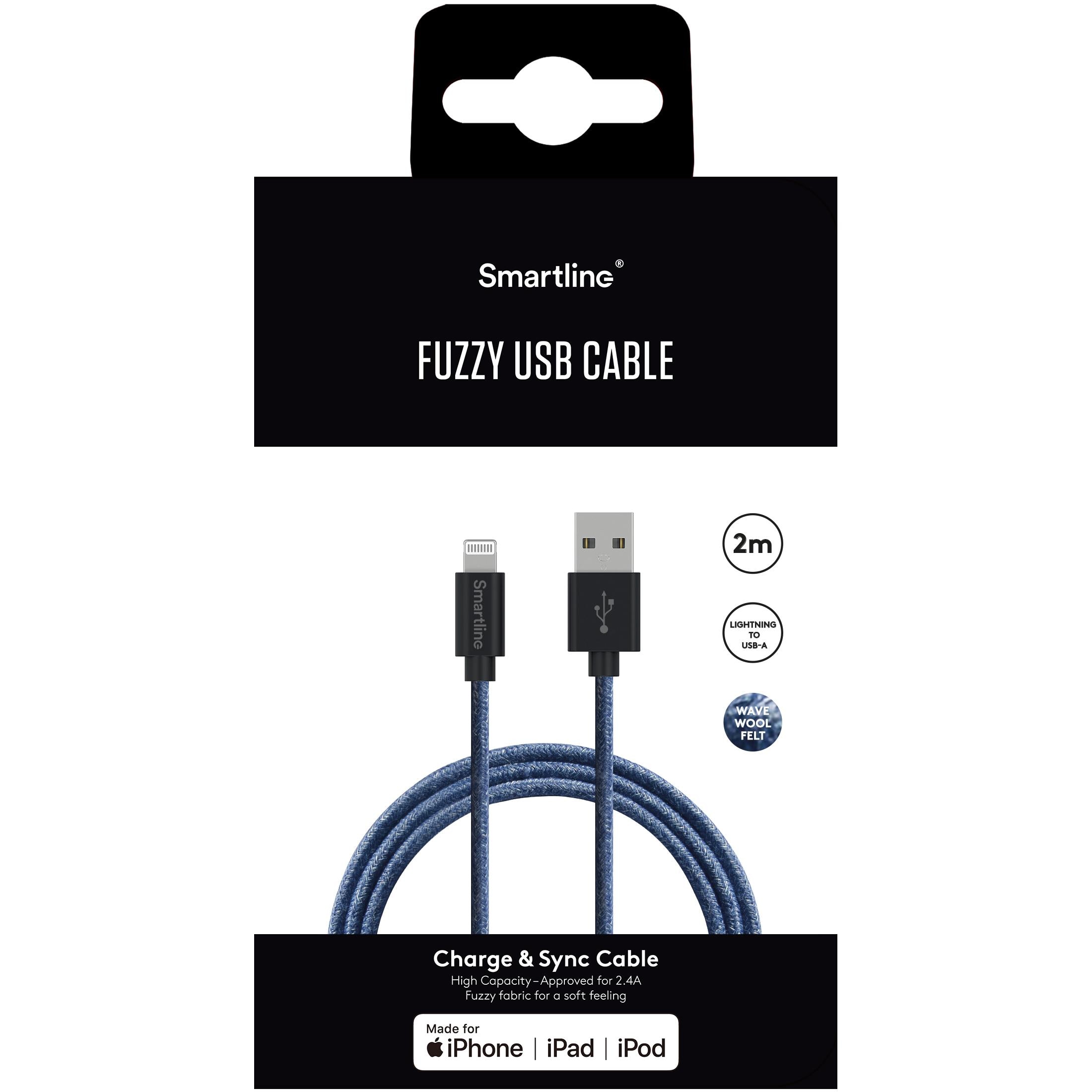 Fuzzy USB Cable Lightning 2m Wave