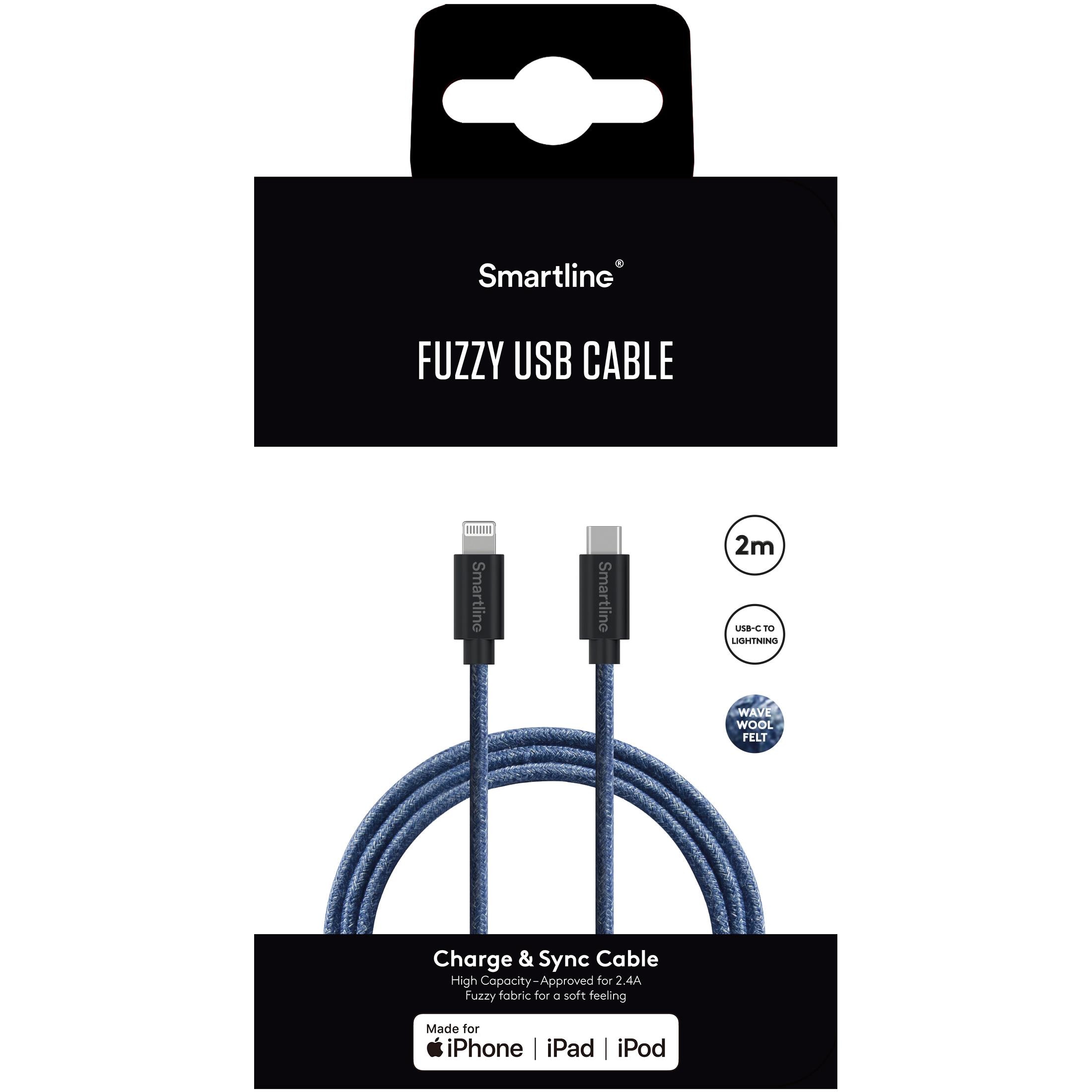 Fuzzy USB Cable USB-C -> Lightning 2m Wave