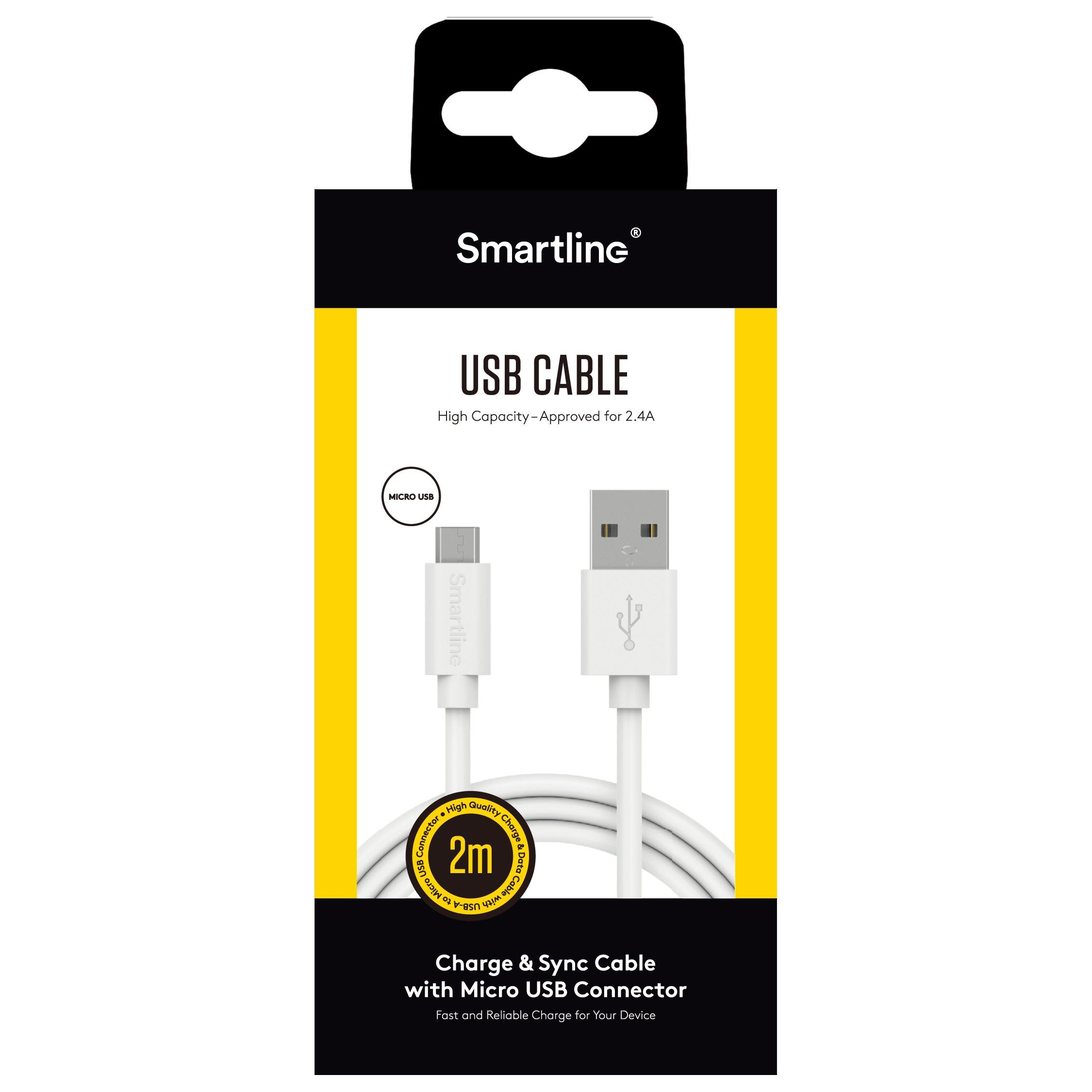 USB-kabel MicroUSB 2m Hvit